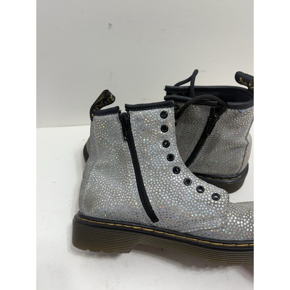 Dr Marten's Junior 1460 Sparkle Silver‎ Lace Up Combat Boots Girls Size 2 Silver - Picture 7 of 8